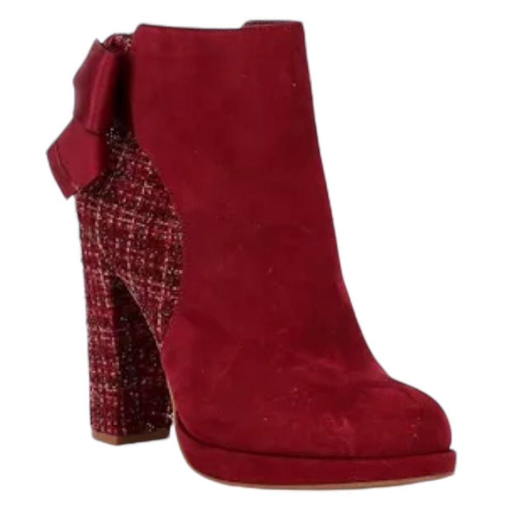 🟡 Copper Key CURTSY Burgandy Suede Leather and Tweed lwith Bow Bootie